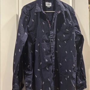 COMO MAN Sneaker Print Button Down modern fit Shirt long sleeves size Large blue